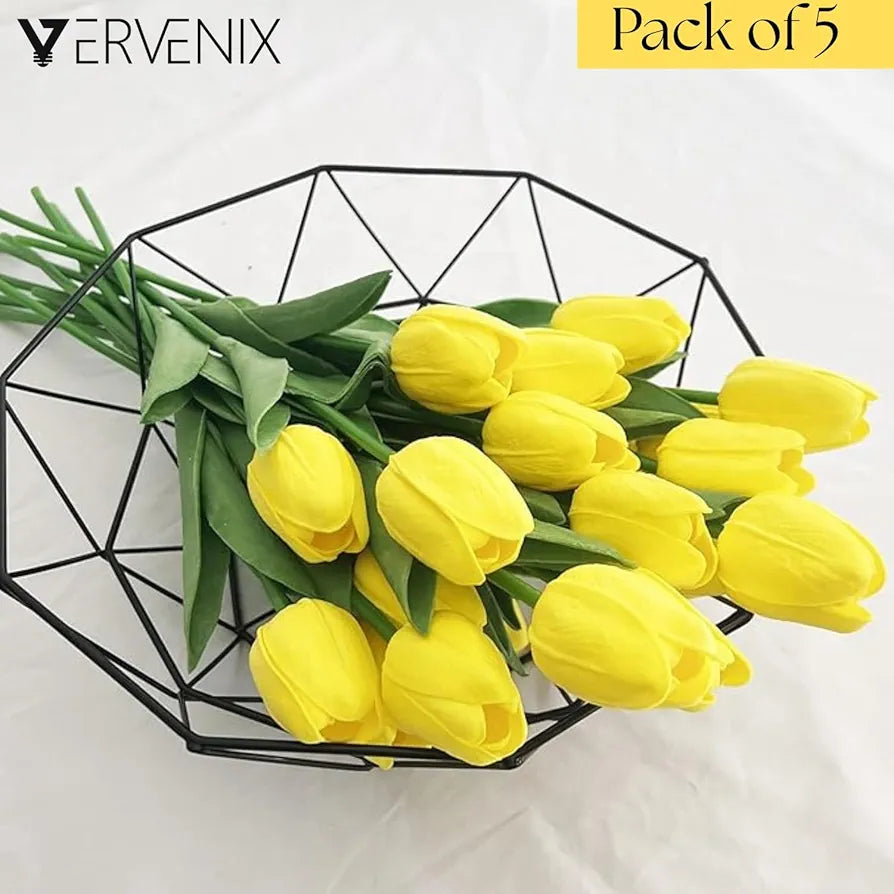 5 Pcs Artificial Tulip Lily Flowers for Vase Home Daisy Yellow Fabric Vase Not Included