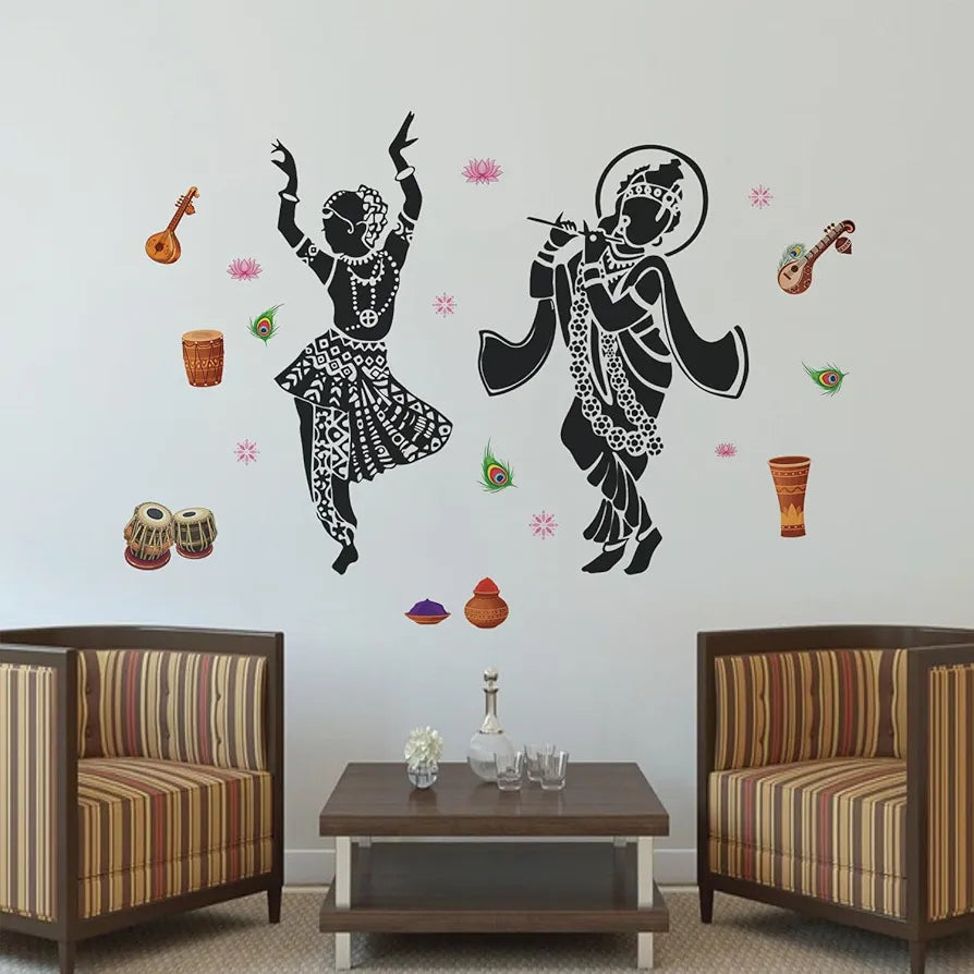 StickMe Lord Radhe Krishna Hindu God Creative Religious Wall Sticker - Self Adhesive Peel & Stick Vinyl Premium Large - 150 x 100 cm