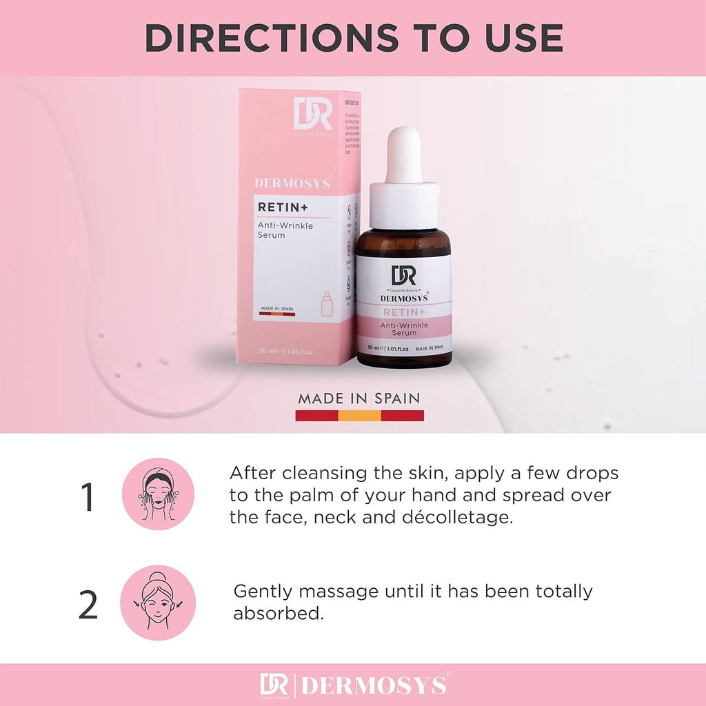 DERMOSYS Anti Wrinkle + Retinol Serum | 30ml Retinyl Palmitate | Anti Aging Serum for Daily Use | Sulphate & Paraben Free | Lift & Firm Skin | For All Skin Types - 30ml