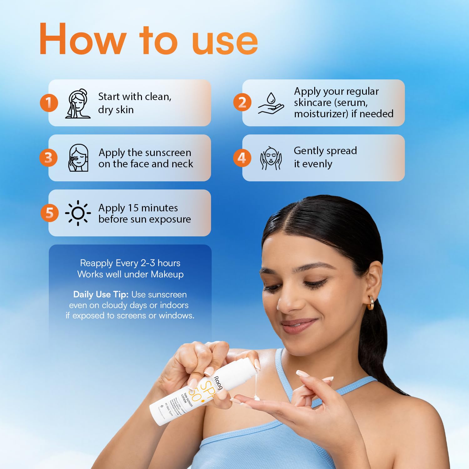 Raaga Professional SPF 50 Sunscreen Lotion | PA++++, UVA + UVB Protection,All Skin, Anti Tan Activities, Non-Greasy Feel, Water and Sweat Proof Technology (55 ml)