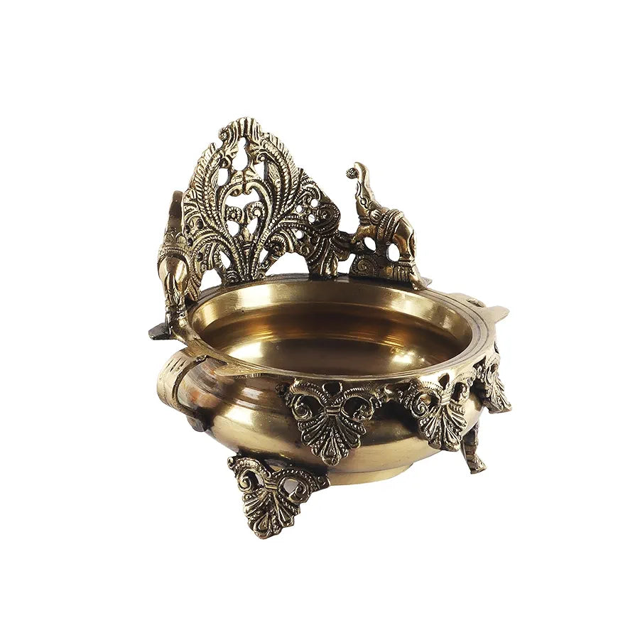 Two Moustaches Ethnic Carved Brass 7 Inches Decor Urli Showpiece Antique Finish Standard