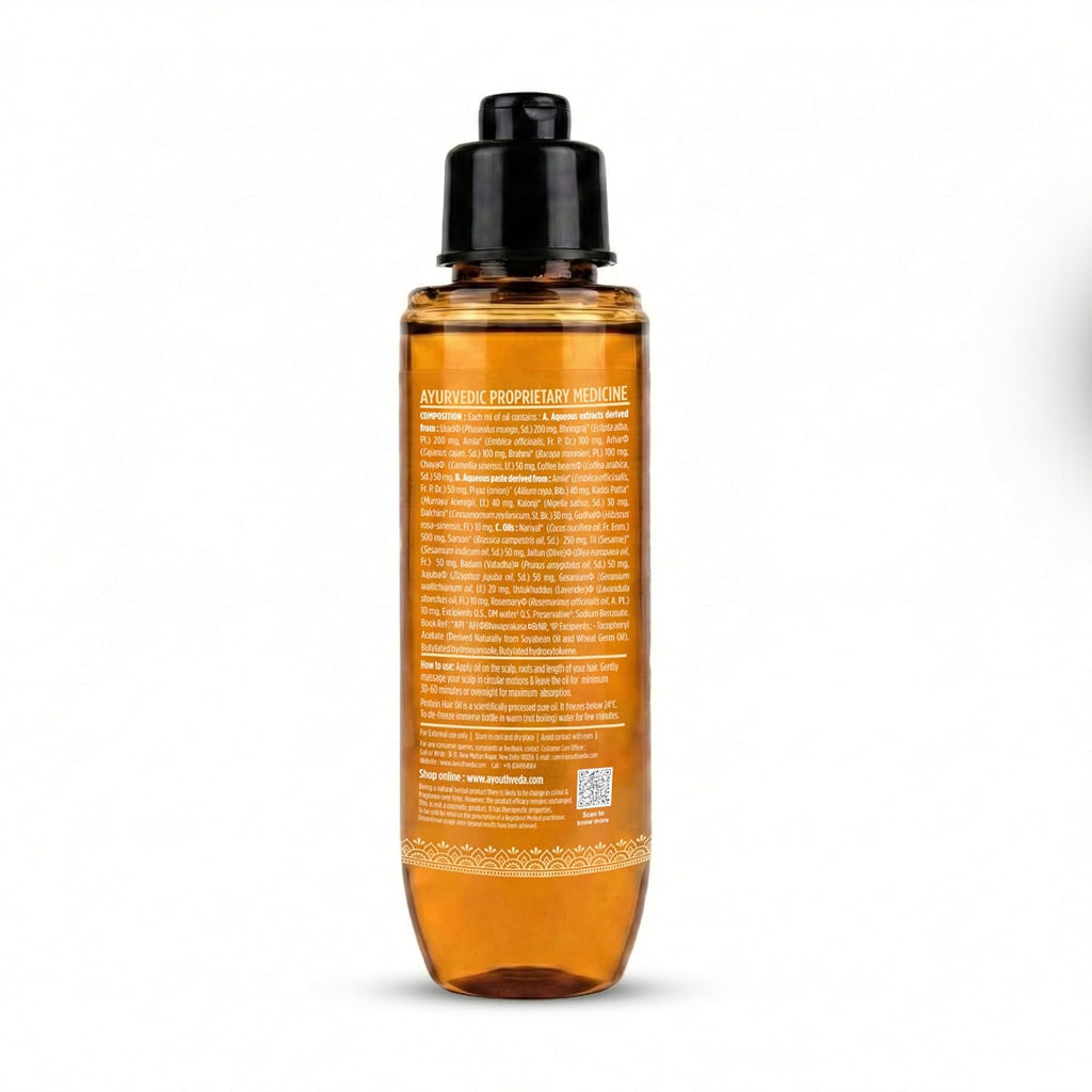 Ayouthveda Protein Hair Oil | Nourishing Oil to Repair Damage | With Bhringraj, Coffee, Arhar & Urad Dal | Blend of 9 Nourishing Oils and 12 Herbal Extracts | Helps Improve Hair Strength, Shine & Softness | For All Hair Types | 100 ml