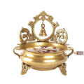 Two Moustaches Ethnic Indian Carved 7 Inches Brass Decor Urli Bowl with Bell
