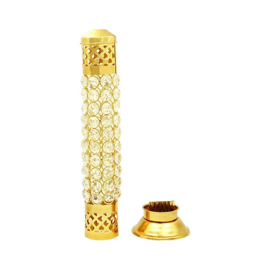 Shubhkart Nitya Brass Crystal Incense Holder with Ash Catcher Brass 235 gms