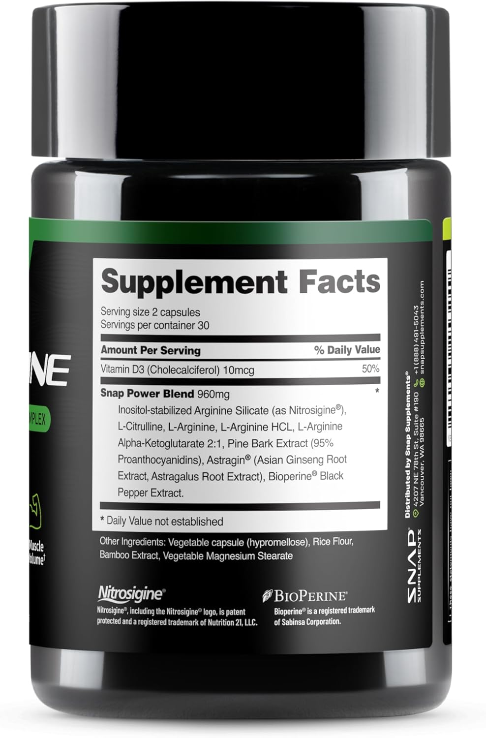 Snap Supplements L-Arginine Capsules with L-Citrulline and 3 Forms of L-Arginine to Support Healthy Circulation, Nitric Oxide & Exercise Performance, 60 Vegan Capsules (30-Day Supply)