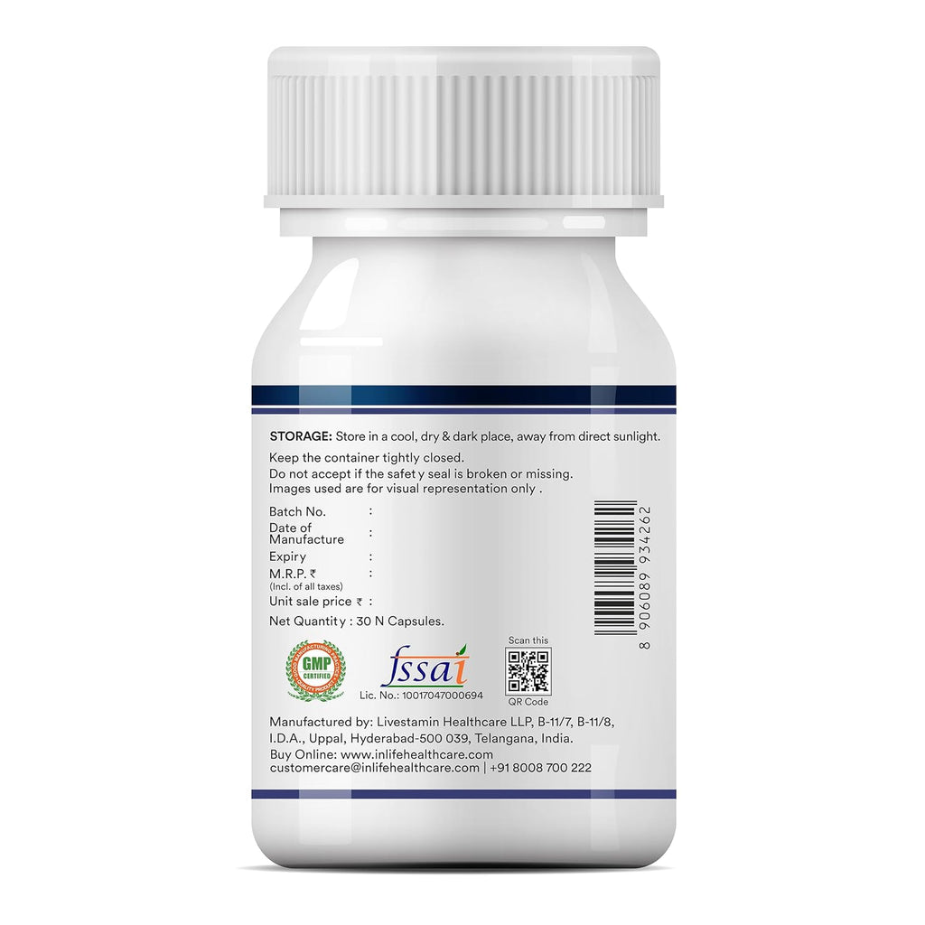 INLIFE Magnesium L Threonate Supplement 2083 mg with Vitamin B12 | Highly Bioavailable | Supports Cognitive Health, Memory & Sleep Support, Energy & Stress Management - 30 Vegetarian Capsules (30)