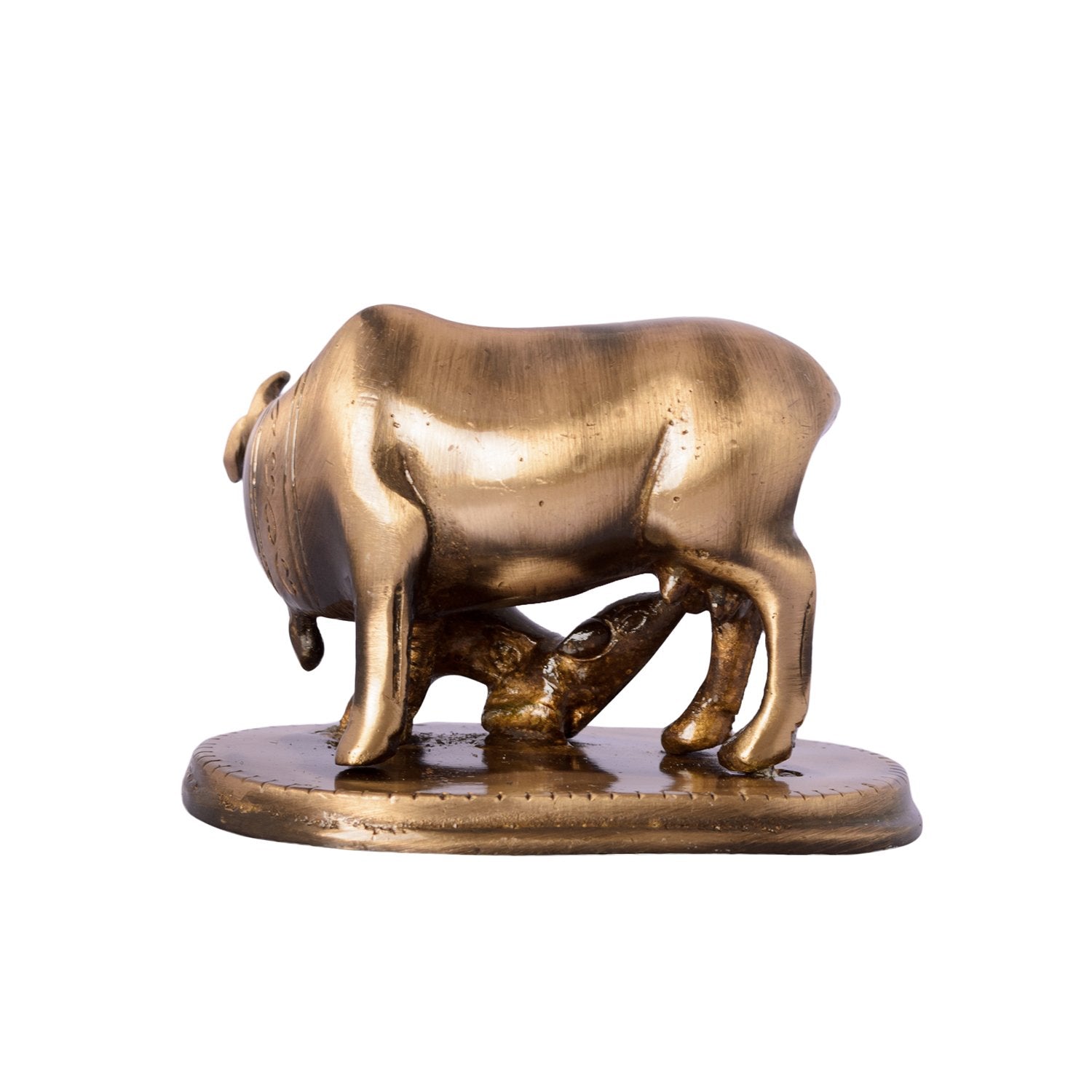 Ecraftindia Kamdhenu Cow and Calf Sculpture Brass Showpiece | Brown
