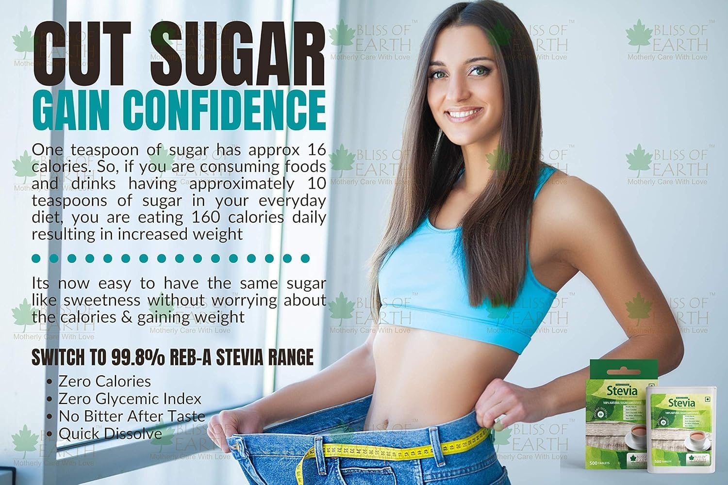 Bliss of Earth Stevia 500 Tablets Sugar free Pellets Zero Calorie Sweetener Diabetic and Keto Friendly Zero Calorie Keto Sweetener, Organic Quick Dissolve 99.8% REB-A Purity