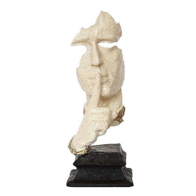 Ecraftindia White Antique Finish Finger on Man Lips Handcrafted Decorative Polyresin Showpiece