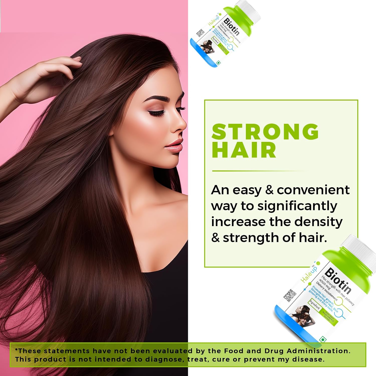 Haleup Biotin caps, Royal DSM, Switzerland – For Strong Hair & Healthy Skin –60 caps || Hair || Skin || Nails (1 Packs X 60 capsules)