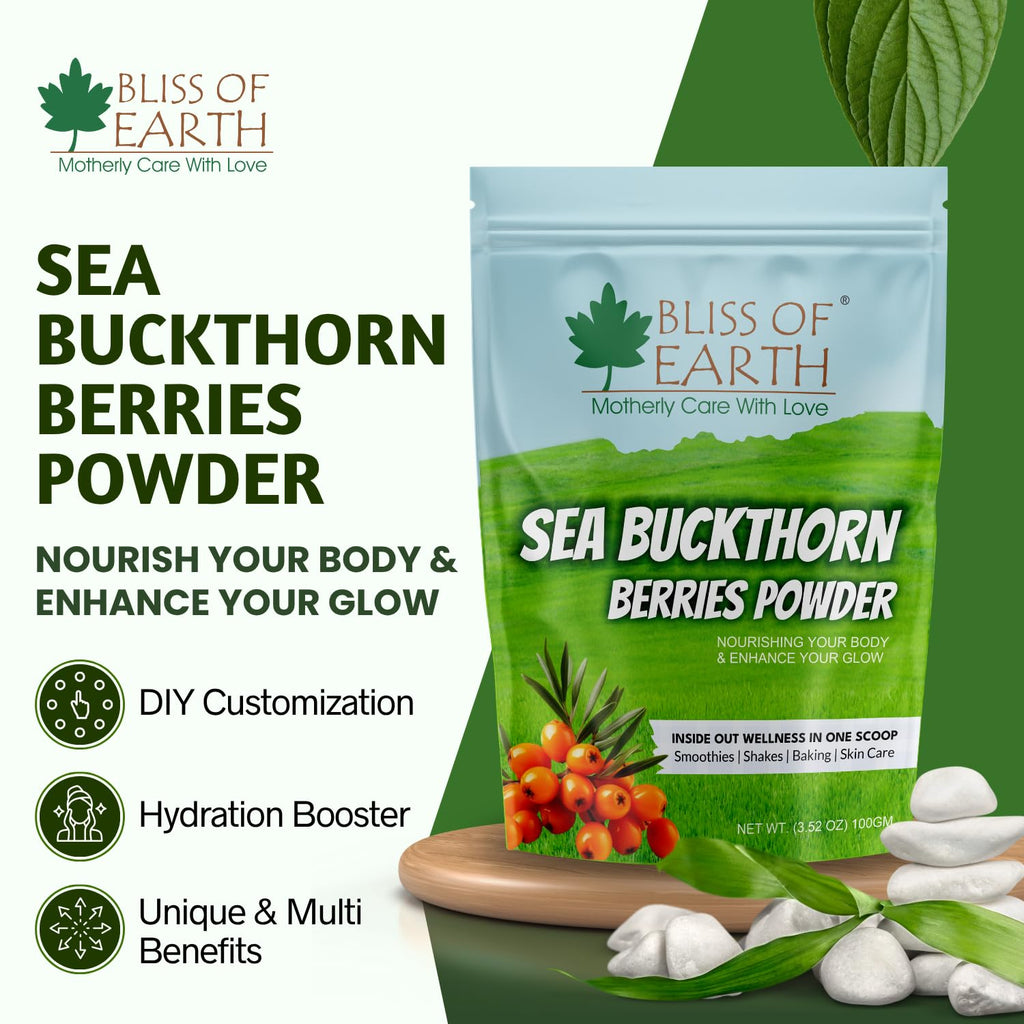 Bliss of Earth Sea Buckthorn Powder – 100gm Seabuckthorn Berry Powder, Fine Himalayan from Whole Berry, Easy to Mix in Drinks, Smoothies & Meals, No Added Sugar
