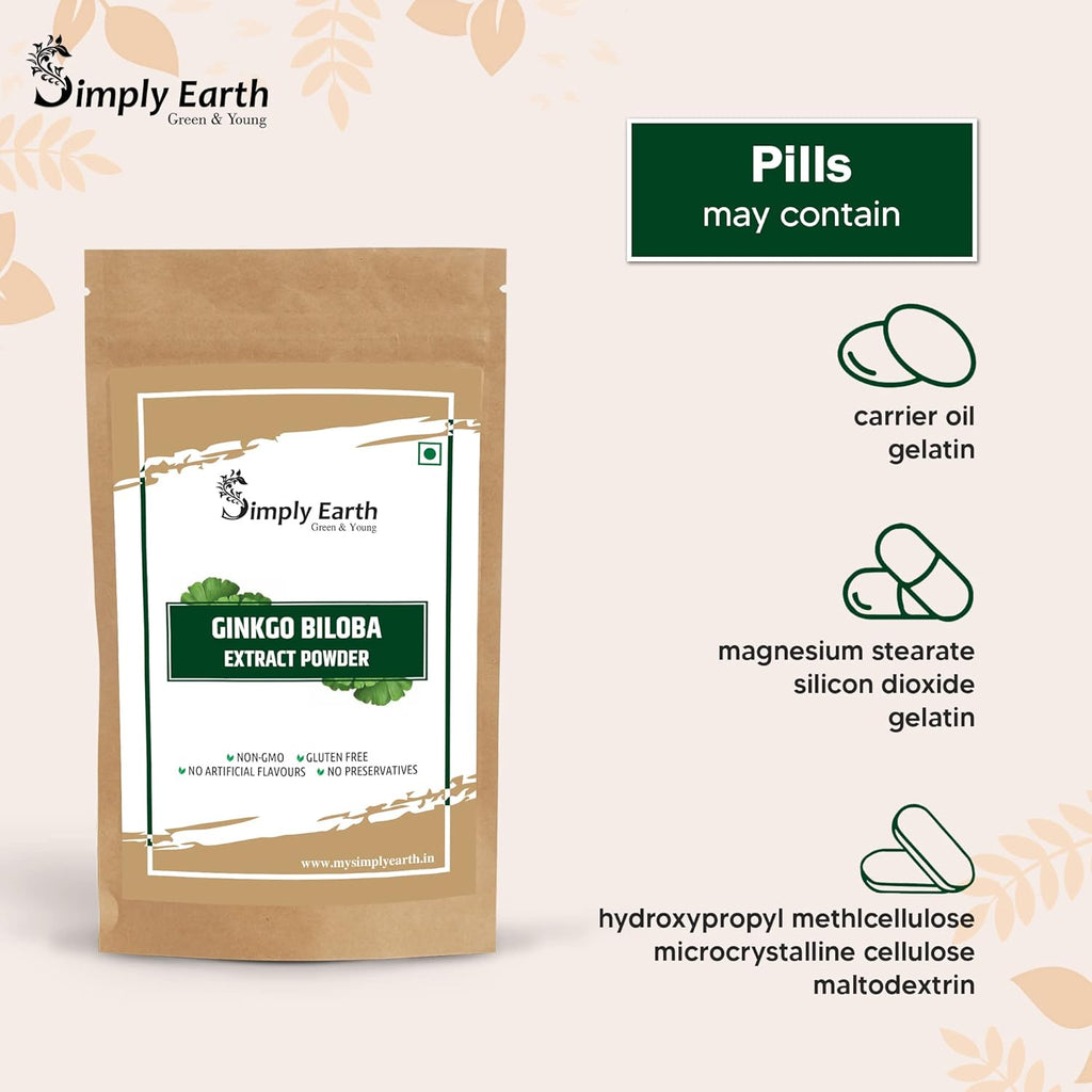 Simply Earth Extra Strength Premium Pure Organic Ginkgo Biloba Powder for Brain Health and Memory Support - in Different Packs (Powder, 100 GM)