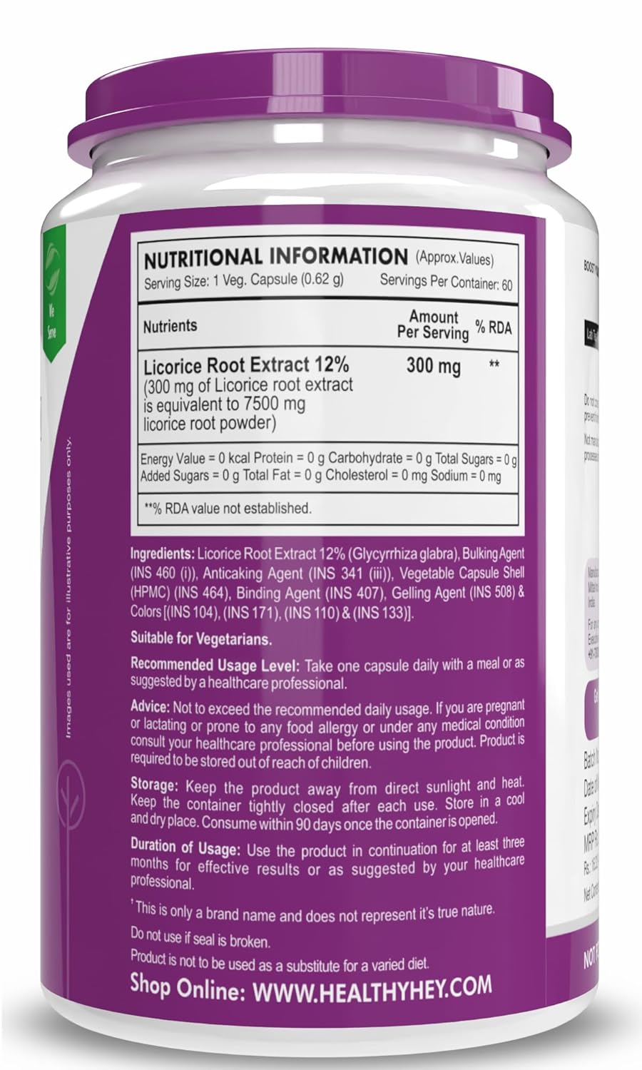 HealthyHey Nutrition Licorice Root Extract 25:1-100% Natural -60 Veg. Capsules- Support Heart Health and Digesion