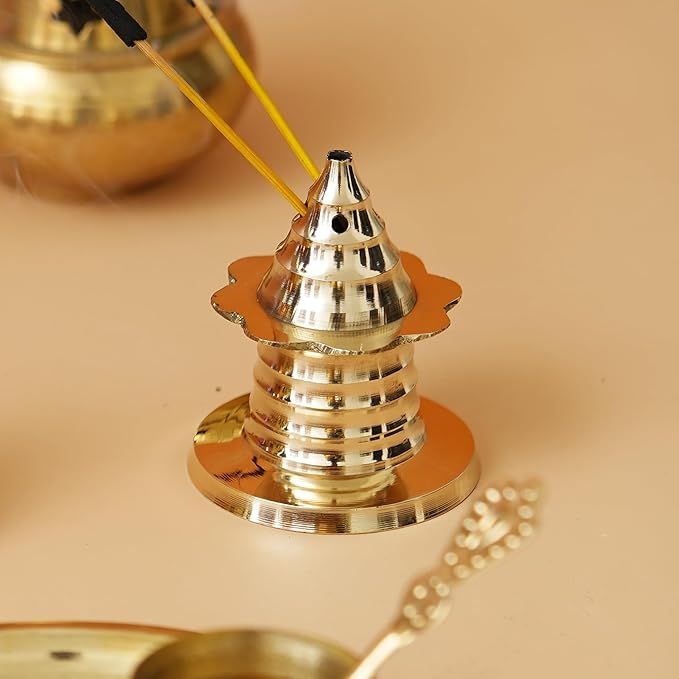 Ecraftindia Golden Brass Agarbatti Stand for Pooja | Incense Stick Holder | Agarbatti Holder | Incense Holder