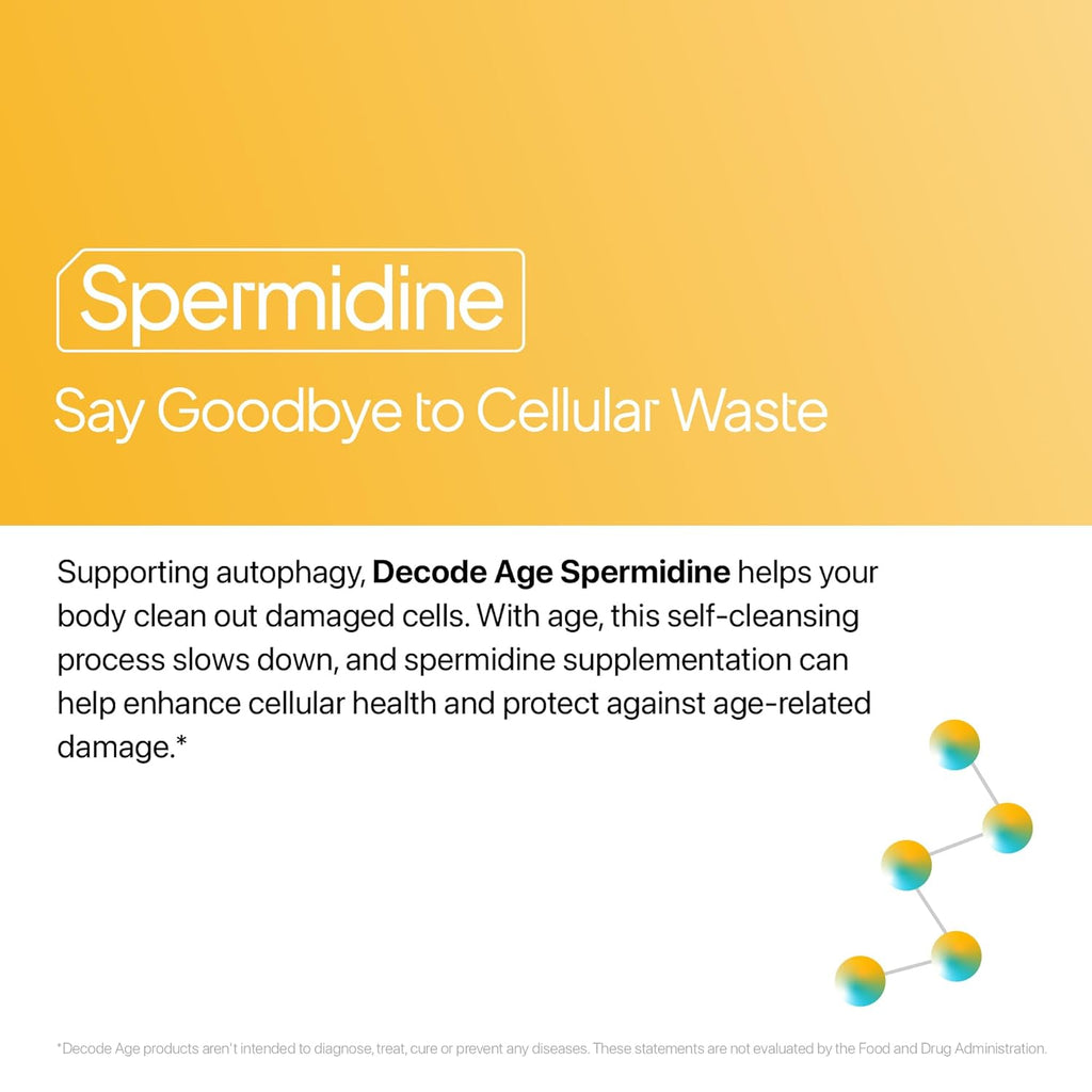 Decode Age Spermidine Supplement â€“ 99% Pure Spermidine Trihydrochloride for Autophagy, Longevity, Cellular Health, Energy & Skin Support â€“ Third-Party Tested, 2 Month Supply
