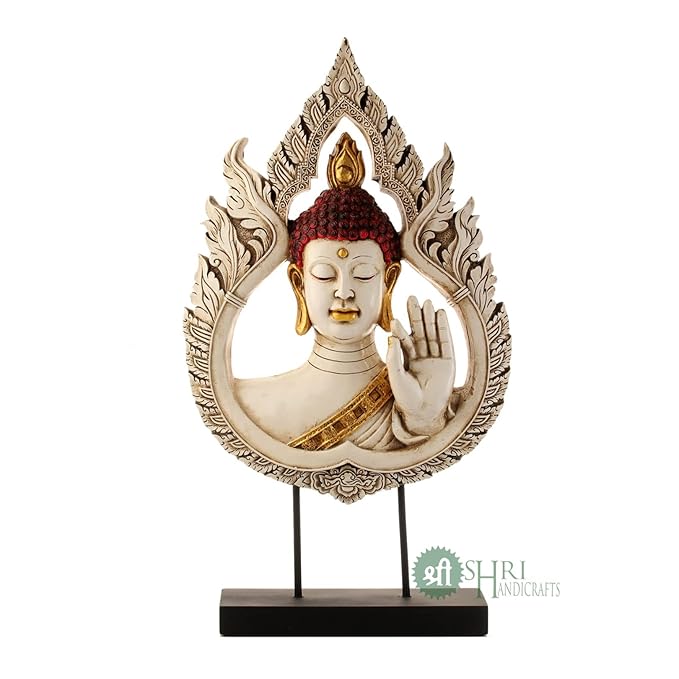 Indicast Resin 20" Idol Buddha Panel Sculpture Statue Decorative Showpiece Collectible Figurine for Home & Office