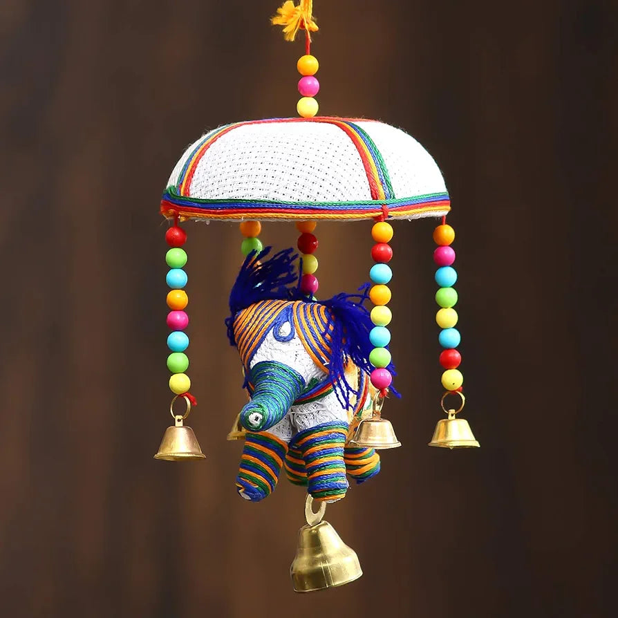 eCraftIndia Handcrafted Decorative Elephant Wall Hanging Bells STRELE502
