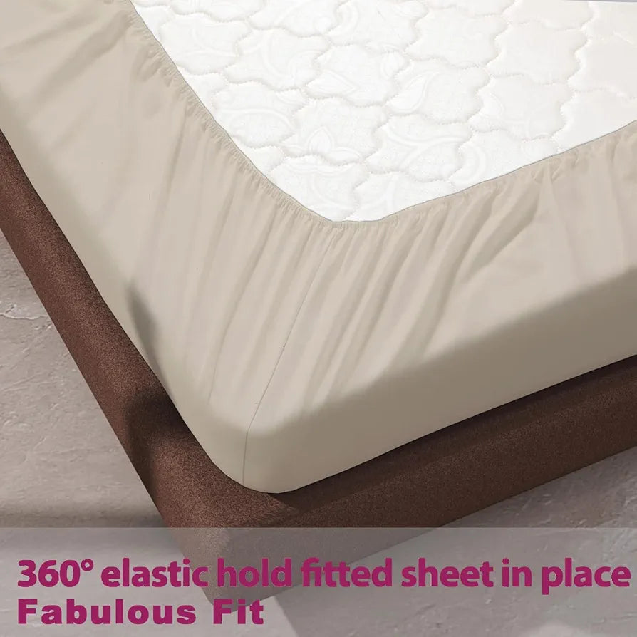 Trance Home Linen 100% Cotton 78x36 inch Single Elastic Fitted Bedsheet 400TC Premium Bed Sheet with 1 Pillow Cover Colour Pearl