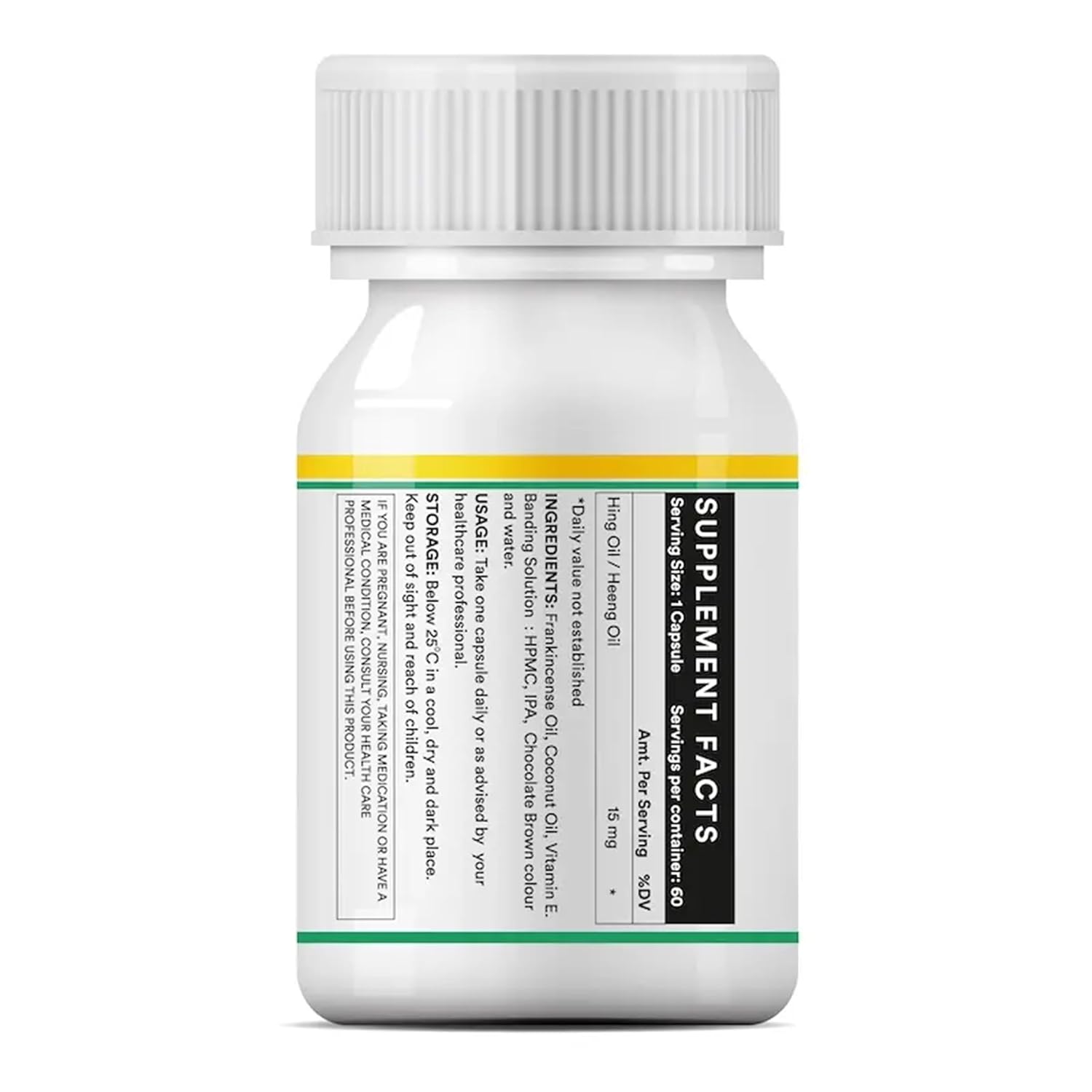 INLIFE Hing Oil Capsule (Asafoetida) | Faster Absorption than Powder | Digestion Support Supplement for Men and Women, 15mg - 60 Liquid Filled Vegetarian Capsules (Pack of 1, 60)