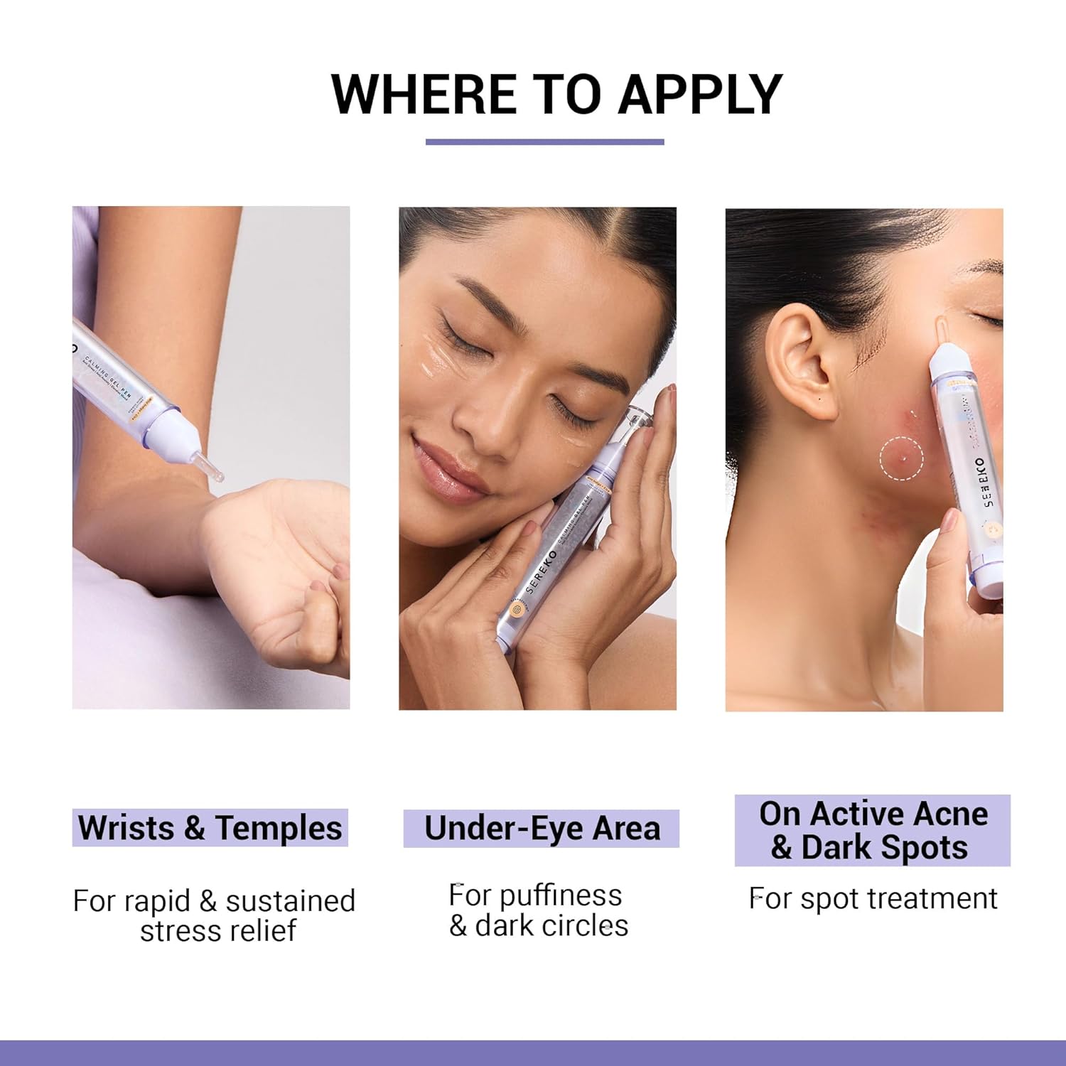 SEREKO Calming Under Eye Gel Pen for Dark Circles, Puffiness & Stress Reduction | With Niacinamide & Cica | Brightens Tired Eyes | Suitable for Men & Women | 10ml