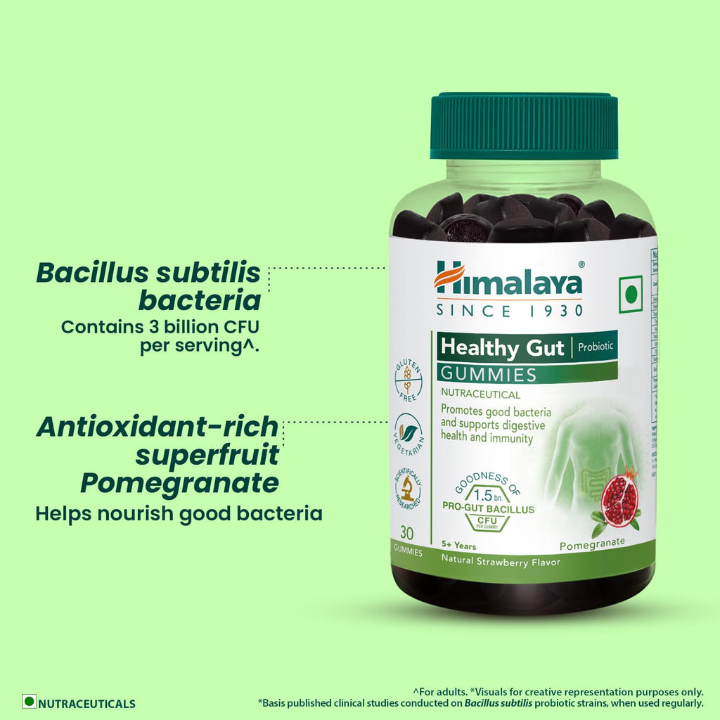 Himalaya Healthy Gut Probiotic Gummies | Pack of 30s | Nutraceutical | Promotes Good Bacteria in the Gut | Supports Digestive Health and Immunity | Natural Strawberry Flavor
