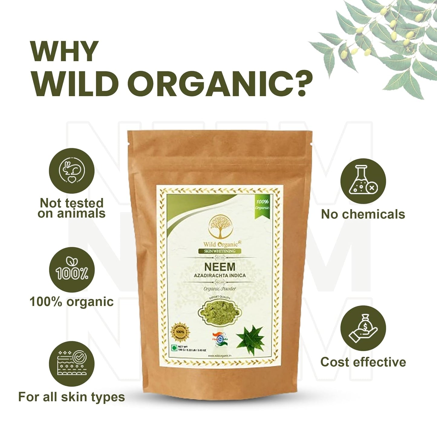 Wild Organic 100% Pure & Natural Neem Powder - 100 gms