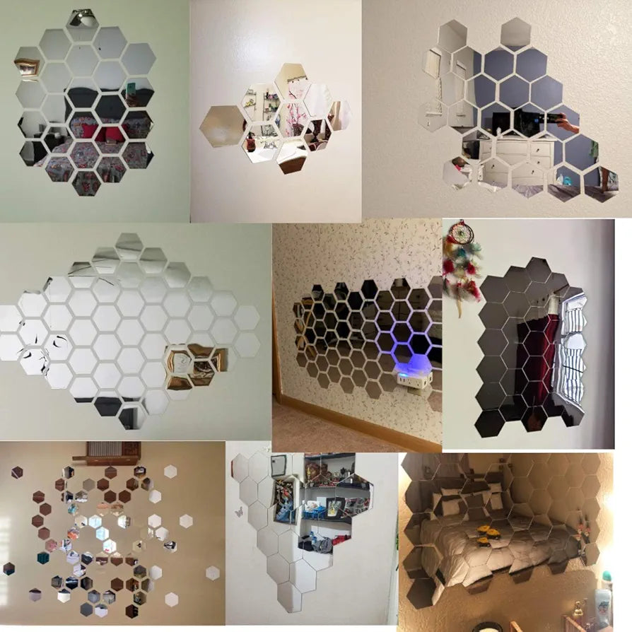 Bikri Kendra 31 Hexagon Silver Butterflies Silver Sticker for Wall Hexagon Stickers