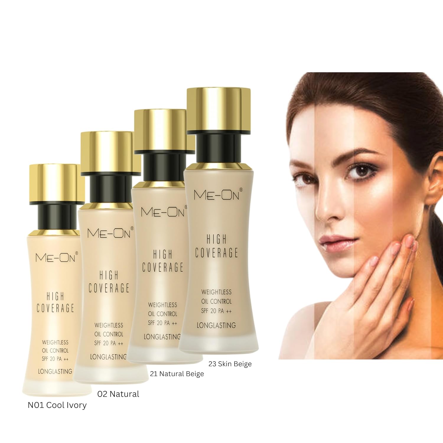 ME-ON High Coverage Natural Cream Foundation For All Skin Type (Shade 01 - Ivory)