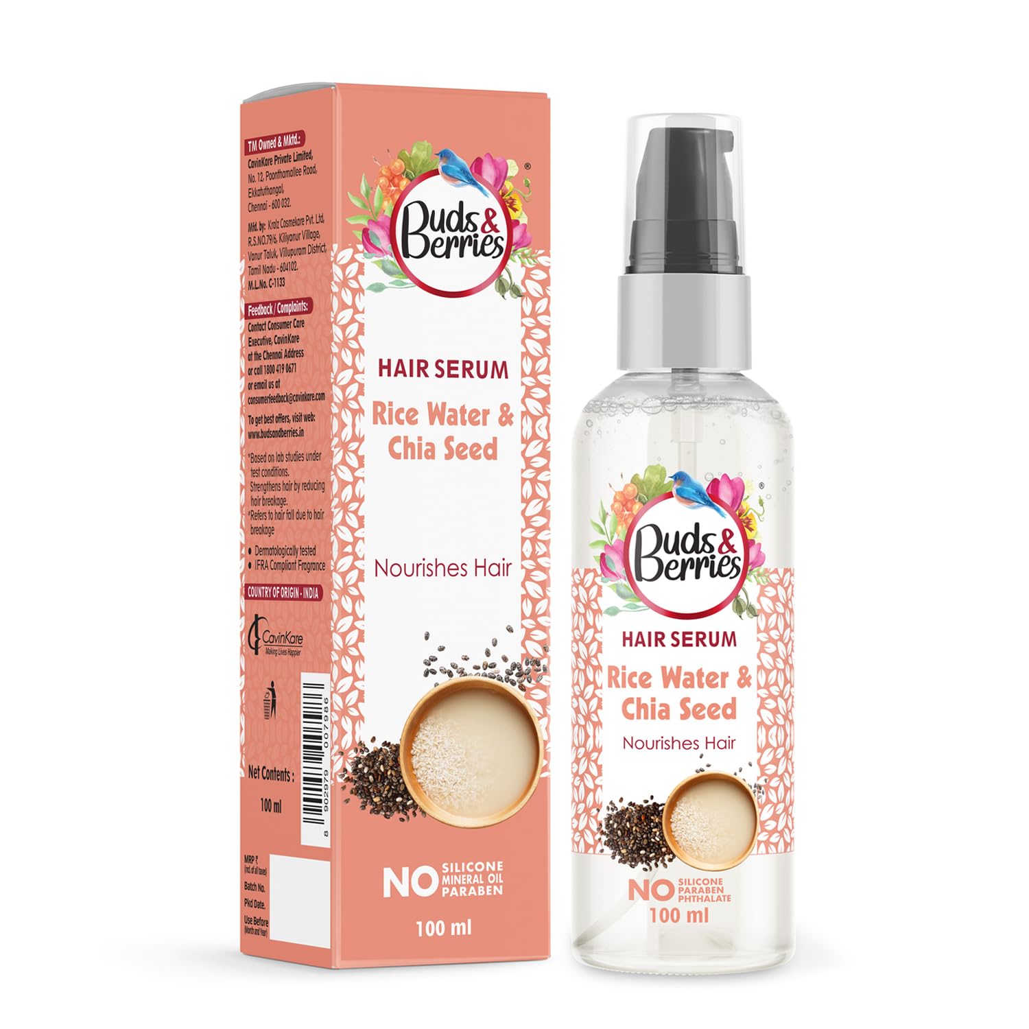Buds & Berries Rice Water and Chia Seeds Nourishment Hair Serum - 100 ml