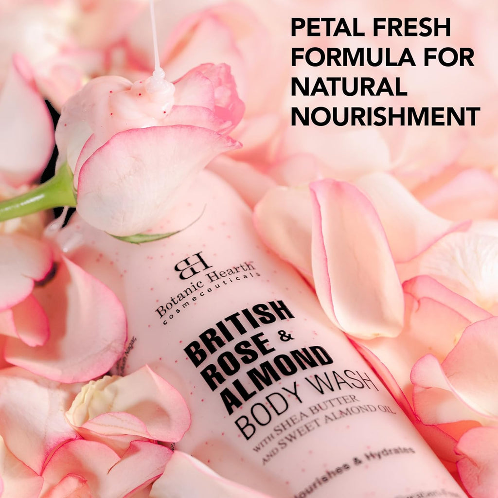Botanic Hearth British Rose & Almond Body Wash Shower Gel for Women & Men with Shea Butter | Moisturizing & Softening Body Wash for Men & Women | Sulfate & Paraben Free | 245ml