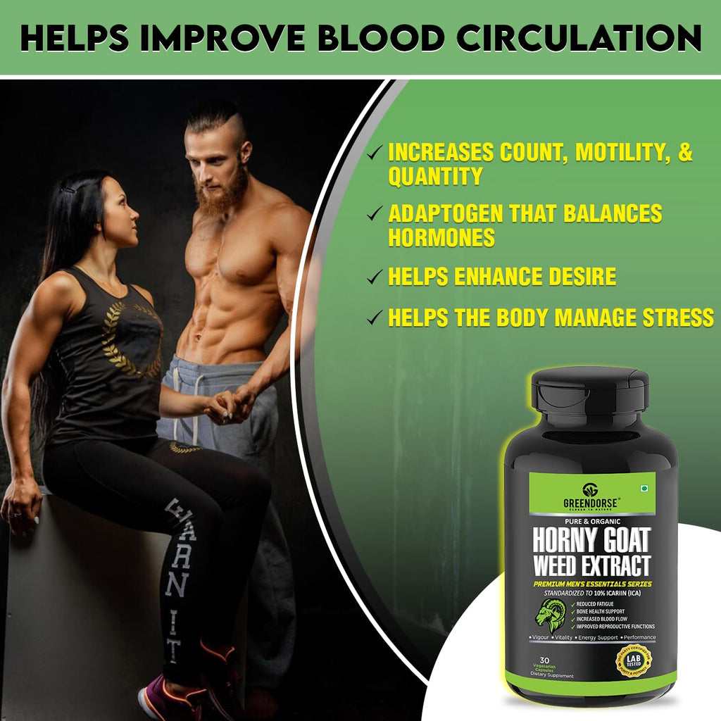 GREENDORSE Horny Goatweed (Epimedium) Extract Capsule | High Potency 10% Icariin by HPLC | For better Circulation, Strength, Stamina, Performance & Energy - 30 Veg Capsules