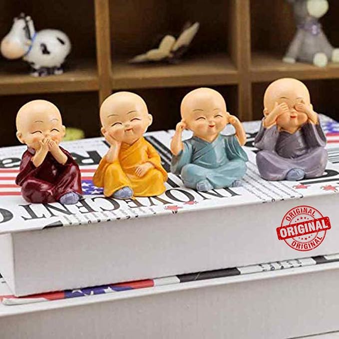 Tied Ribbons Resin Buddha Monk Statues Small Multicolour Set of 4