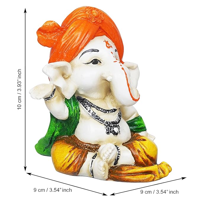 Ecraftindia Orange Polyresin Handcrafted Dancing Lord Ganesha Idol While Sitting | God Idol