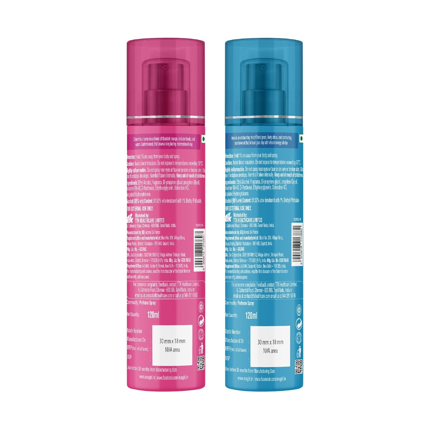 Eva Aura & Charm No Gas Perfume Spray | Long Lasting Perfume Body spray | Floral Grace With Shades Of Mandrine Orange, Cashmirwood & Fresh Citrus Fragrance | Deodorants Women | 120 Ml | Pack Of 2