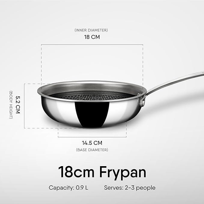 Stahl Artisan Hybrid Triply Non Stick Frying Pan With Lid, Fry Pan Induction Base | Omelette Pan Non Stick | 1.15 L | 18 Cm