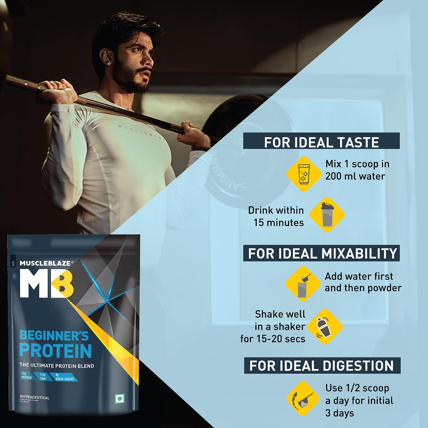MuscleBlaze Beginner's Whey Protein, No Added Sugar, Faster Muscle Recovery & Improved Strength (Chocolate, 500 g / 1.1 lb)