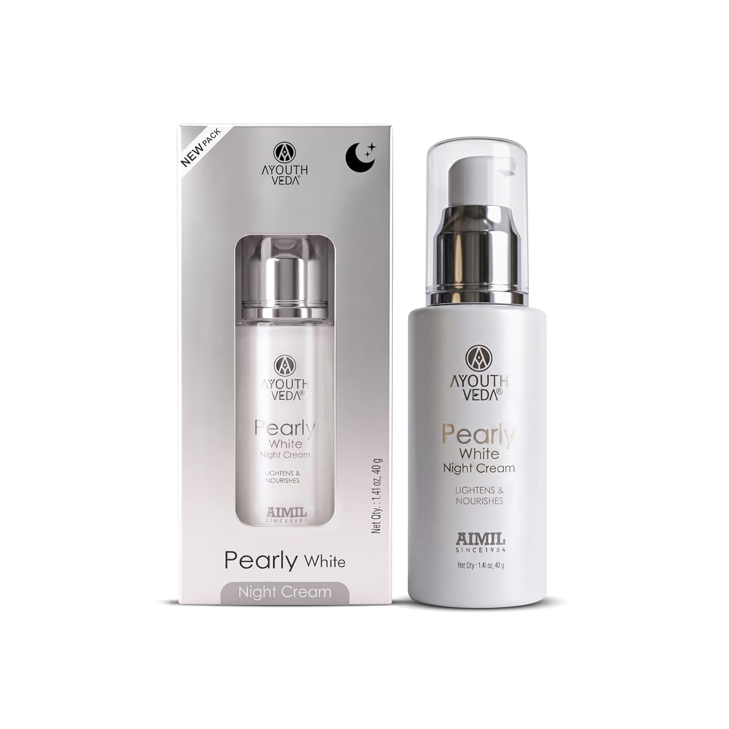 Ayouthveda Pearly White Night Cream with Pearl-Pea Complex | Brightens Skin, Reduces Dark Spots & Hydrates Skin Overnight | Enriched with Hyderabadi Pearl, Pea Extract & Rose Water | For Radiant & Glowing Skin | 40g