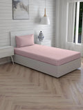 Trance Home Linen Premium 300 TC Solid Pure 100% Cotton Single Size Fitted Bedsheet with 1 Pillow Cover Colour Cameo Rose