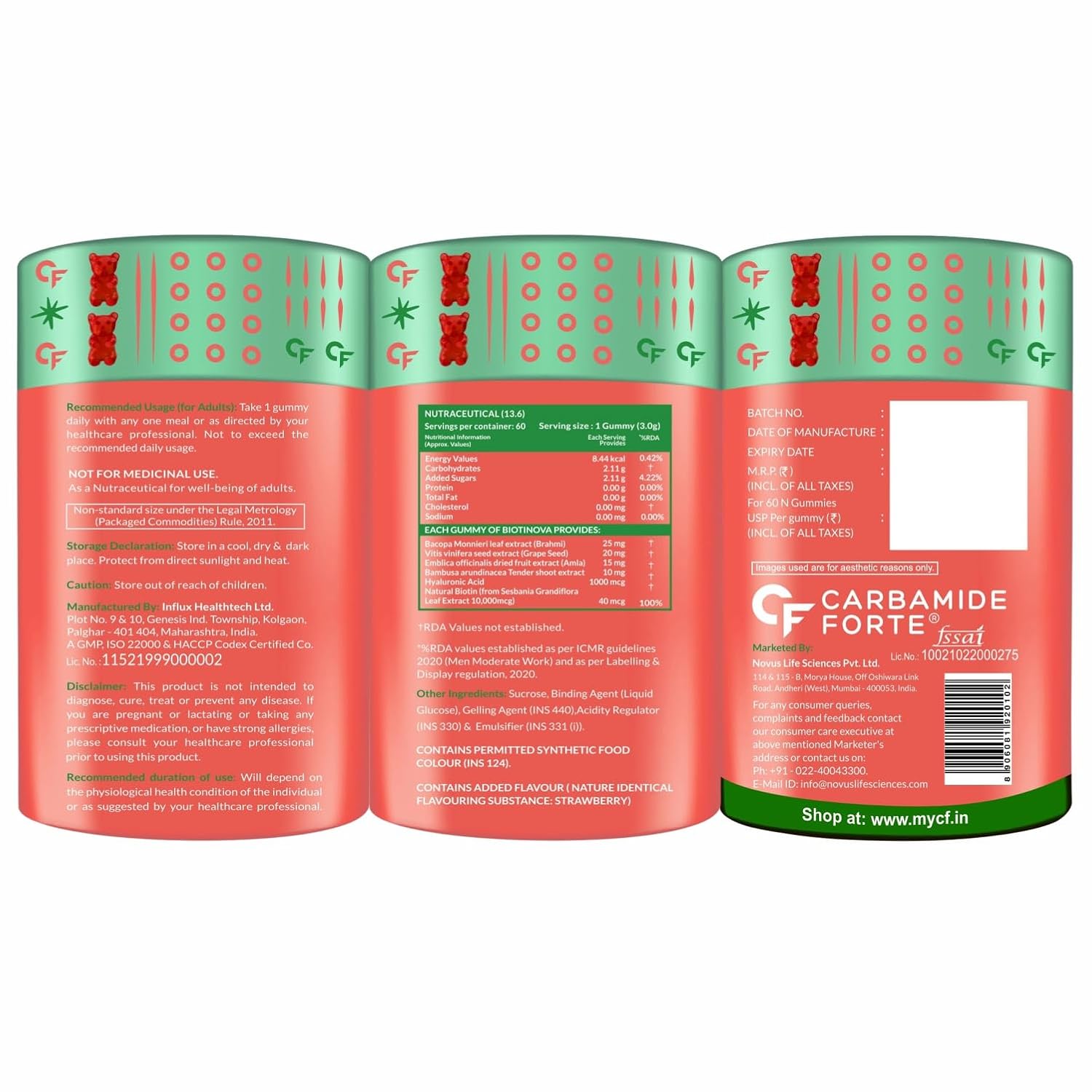 Carbamide Forte Biotin Hair Gummies for Hair Growth | Biotin Gummies for Women & Men | Hair Supplements for Women & Men | Hair Vitamins | Gummies for Hair Growth - 60 Veg Strawberry - Flavored Gummies
