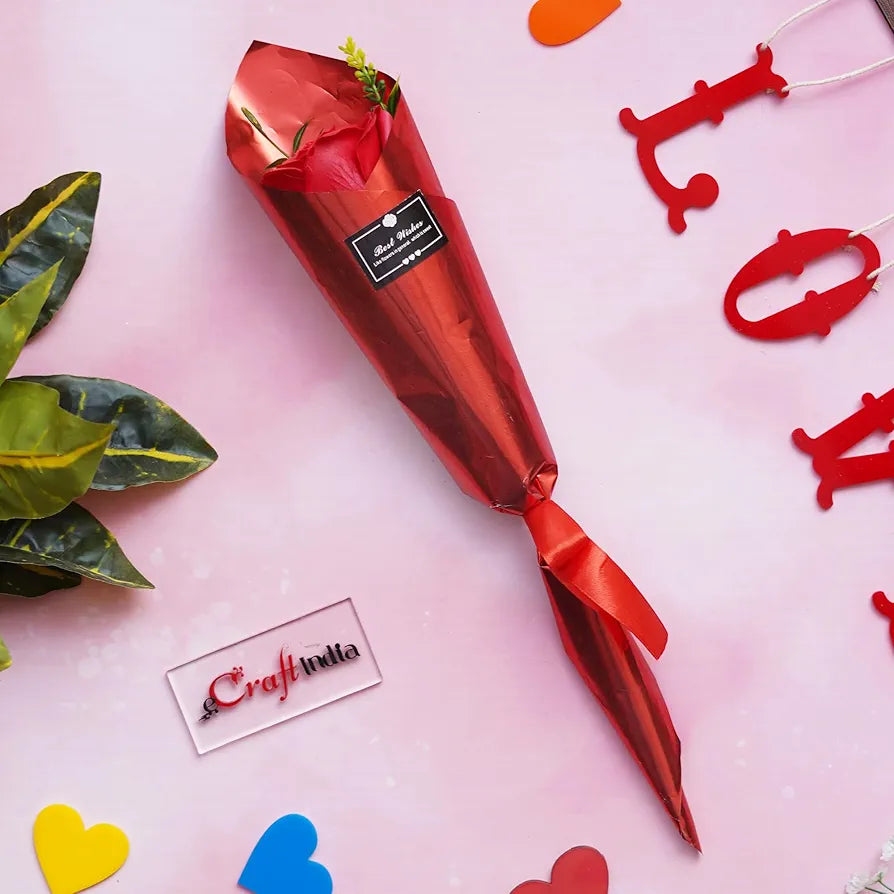 Best Wishes Artificial Red Rose Flower Decorative Showpiece Gift