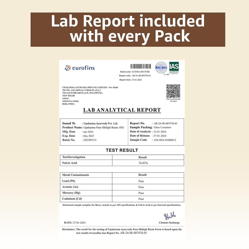 UPAKARMA Pure Shilajit Resin 10g | 300mg/serving | Extensive Global Sourcing | Boosts Stamina & Strength | Lab-Tested Purity | 33 Servings | Pack of 1