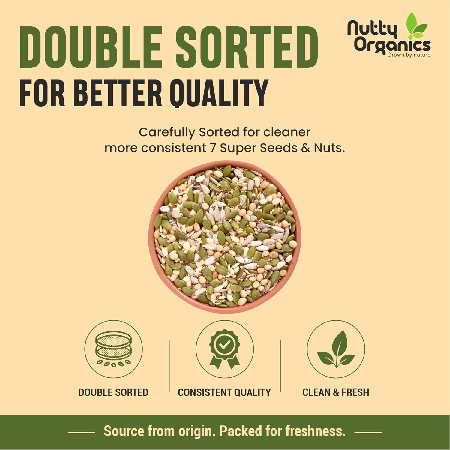 Nutty Organics 7-in-1 Seeds & Nuts Mix| Omega-Rich Superfood | Roasted Pumpkin, Sunflower, Watermelon, Flax, Sesame, Chia & Soya | Healthy Snack | Vegan & Gluten-Free