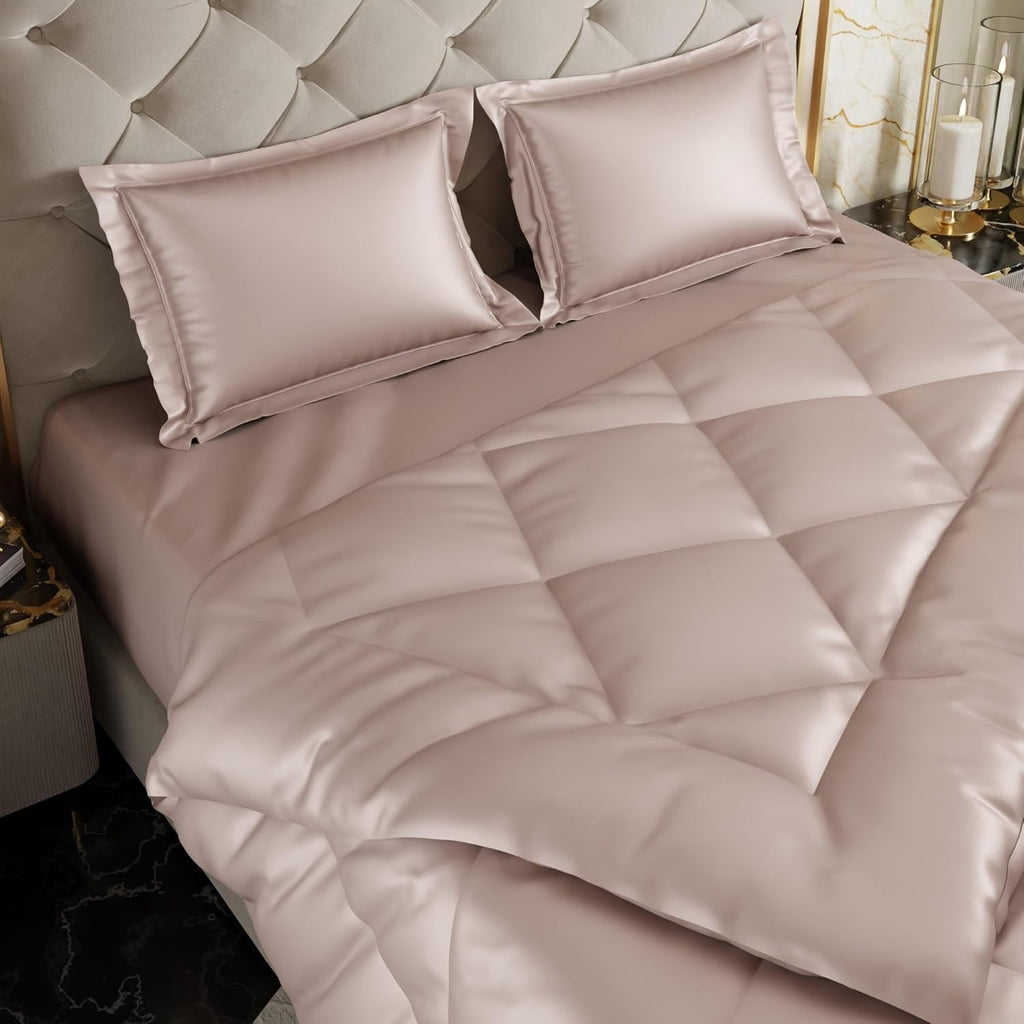 Stoa Paris Satin Bed in A Bag Collection with Double Comforter With 2 Pillow Covers Colour Champagne