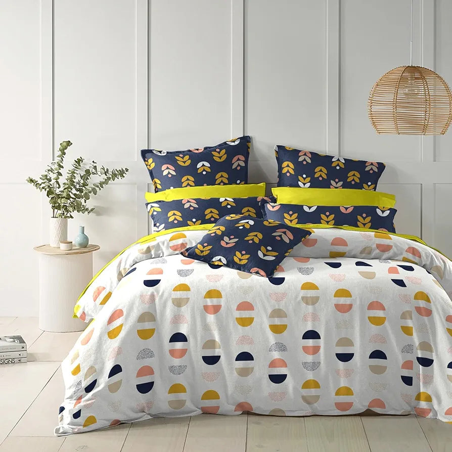 The Home Style Cotton Elastic Fitted All Around Printed Queen Size Double Bed Bedsheet wih 2 Pillow Cover White Dove