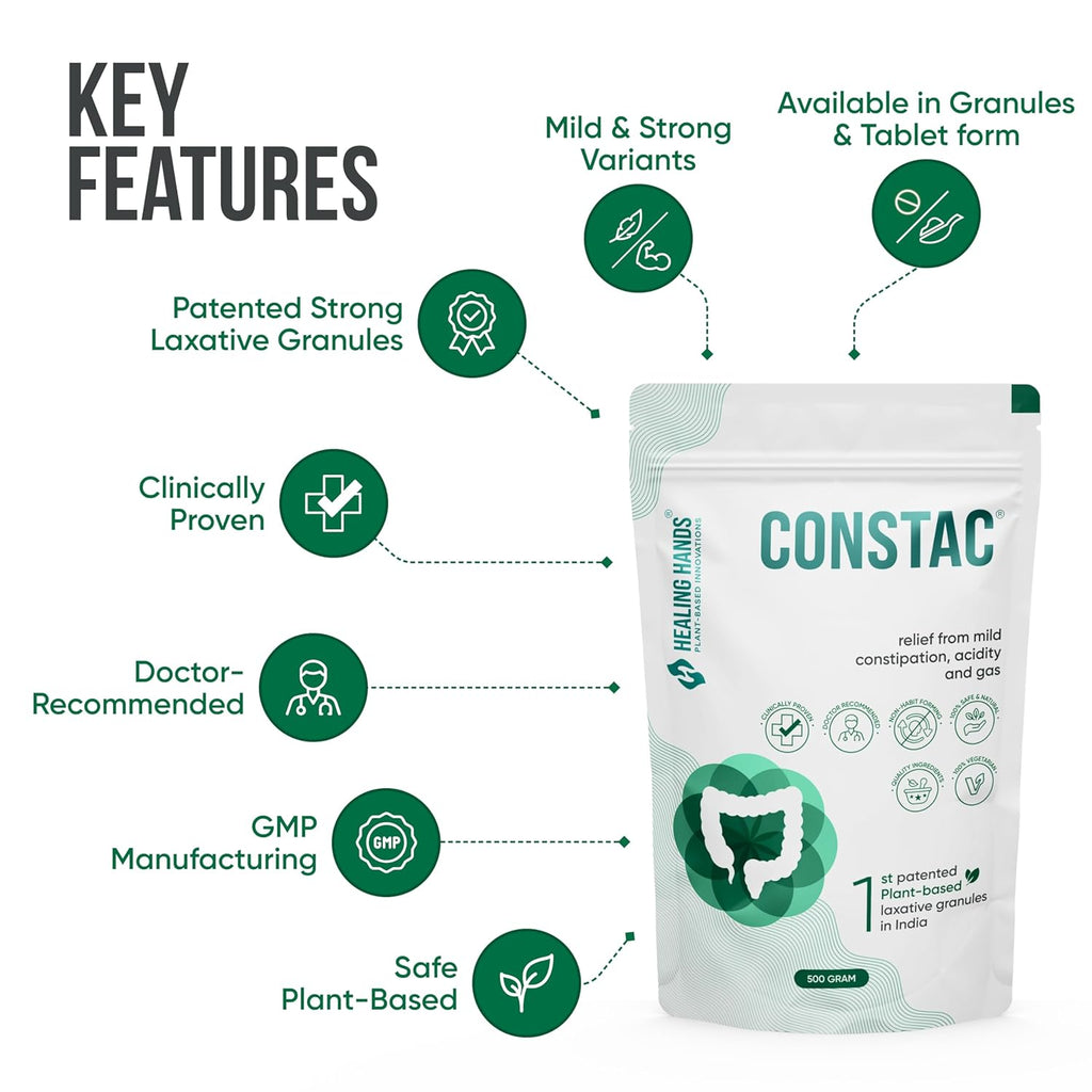 Healing Hands Constac for Relief in Mild Constipation - Mild, Safe, Clinically Proven Ayurvedic Granules 500g Pouch
