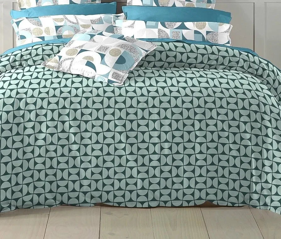 The Home Style Cotton Elastic Fitted All Around Printed King Size 400 TC Double Bed Bedsheet Wih 2 Pillow Cover Minty Waves