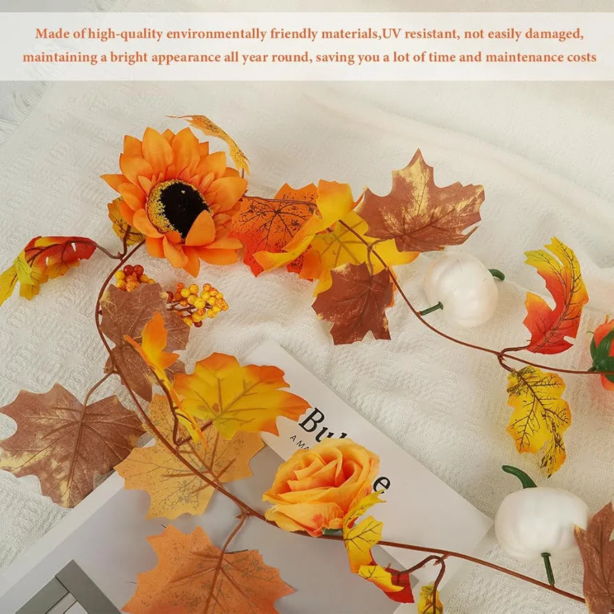 Autumn Maples Leaf Pumpkin Garland with Berries 2M/6.5FT
