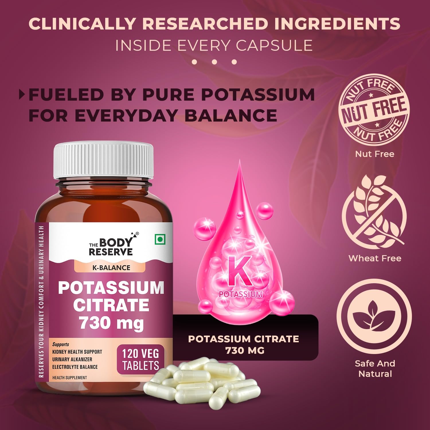 The Body Reserve Potassium Citrate Tablets-120, Potassium supplements for healthy kidney function pH Balance Boosts Electrolyte Levels for Hydration & wellness