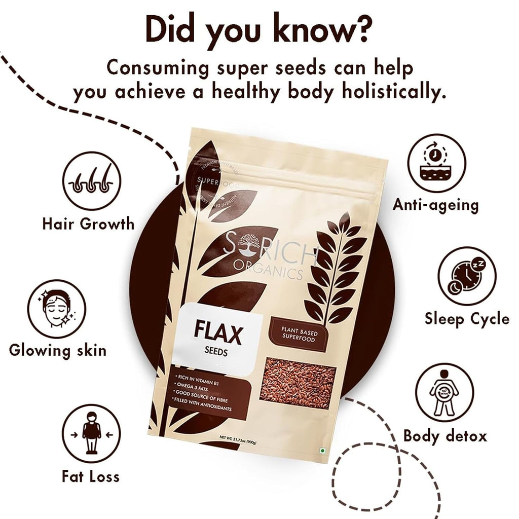 Sorich Organics Flax Seed 900g - Alsi Beej|Alsi Seeds for Hair Growth | Raw Seeds for Eating | Source of Iron & Dietary Fibre | Rich in Protein