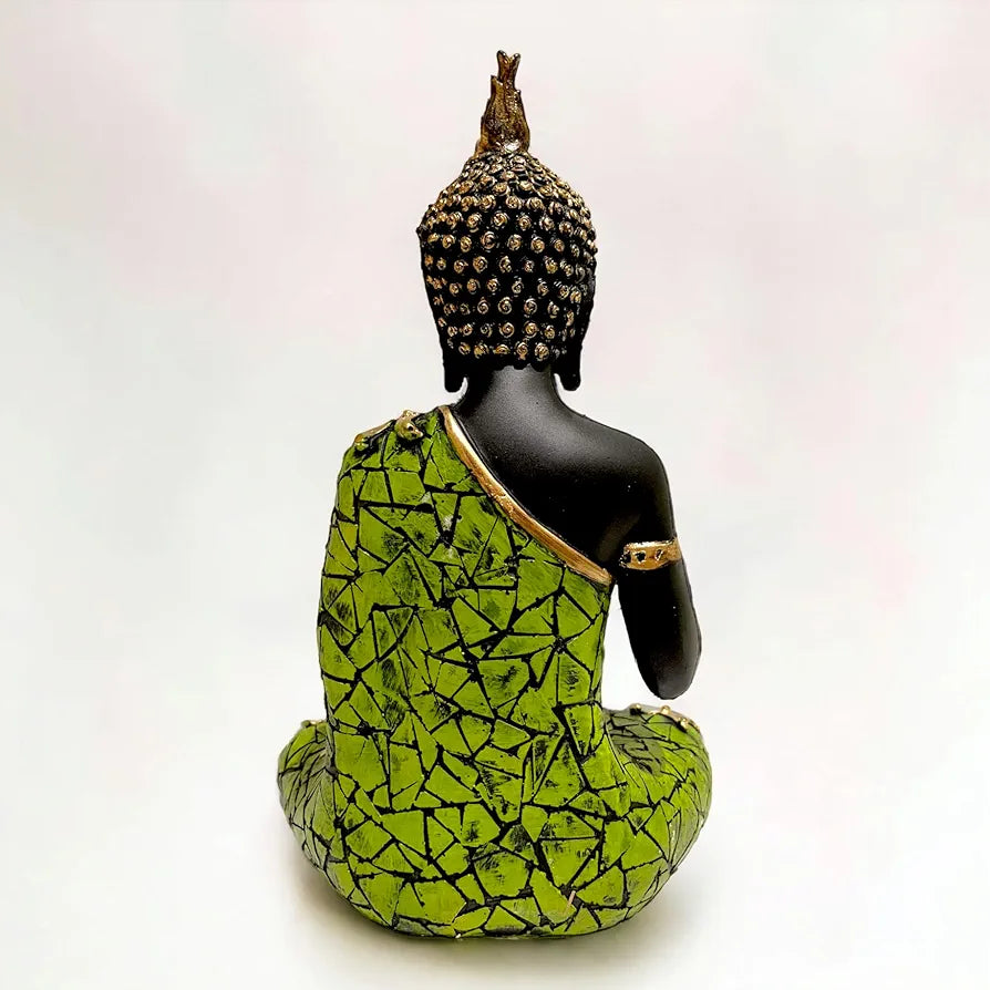 Neelaya Meditating Buddha Statue with Tealight Candle Holder Polyresin Showpiece 28 cm Black Green